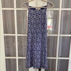 Ann Taylor LOFT Knit Stretchy Blue and White Floral Dress Sun Dress Summer